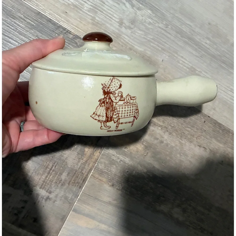 Vintage Holly Hobbie Ceramic Lidded Soup Crock Oven Proof Stoneware Cream Brown